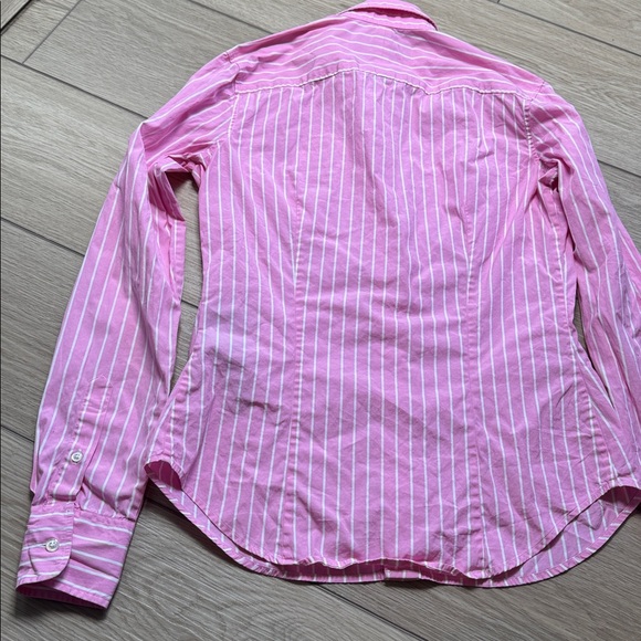 Ralph Lauren Black Label Pink White Stripe Button Down Shirt Preppy Logo Sz 2 - Picture 10 of 10